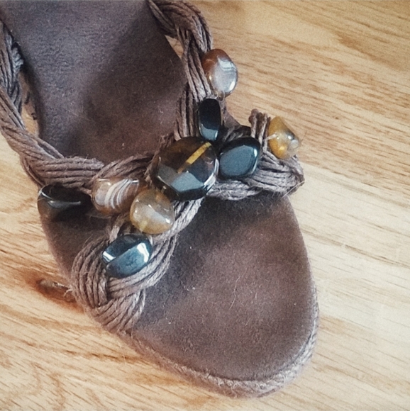 New York & Company Beaded Wedge Sandals Brown Size 8 - Picture 5 of 11